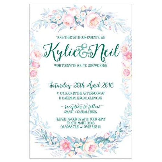 watercolour peonie wedding invitation