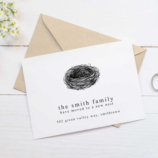 moving announcement card birds nest