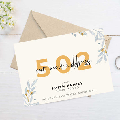 moving announcement card watercolour leaves