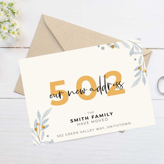 moving announcement card watercolour leaves