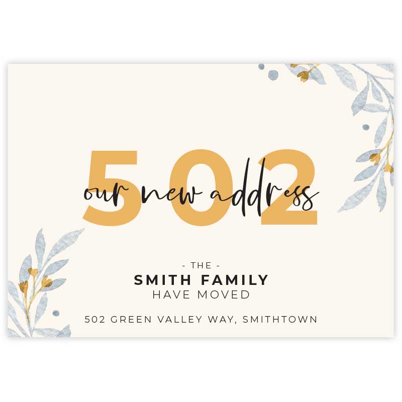 moving announcement card watercolour leaves