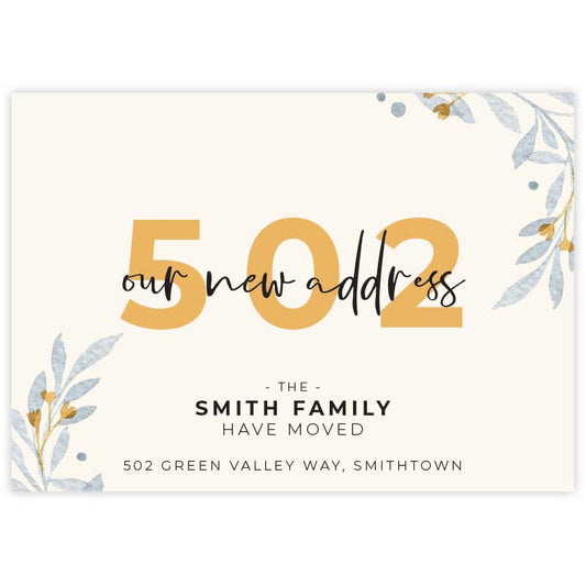moving announcement card watercolour leaves
