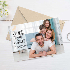 moving announcement card family photo