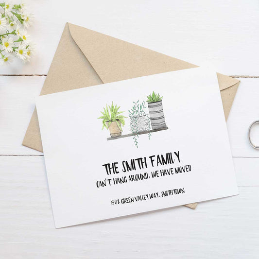 moving announcement card watercolour house plants