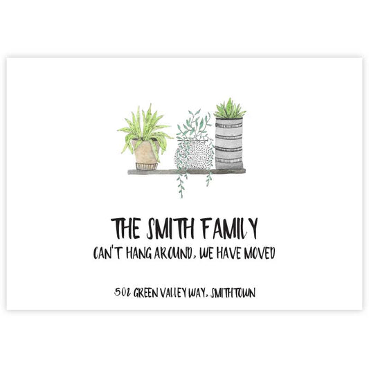 moving announcement card watercolour house plants