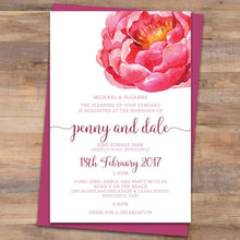 watercolour peonie wedding invitation