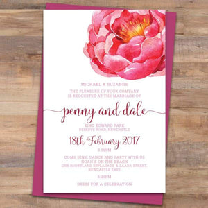 watercolour peonie wedding invitation