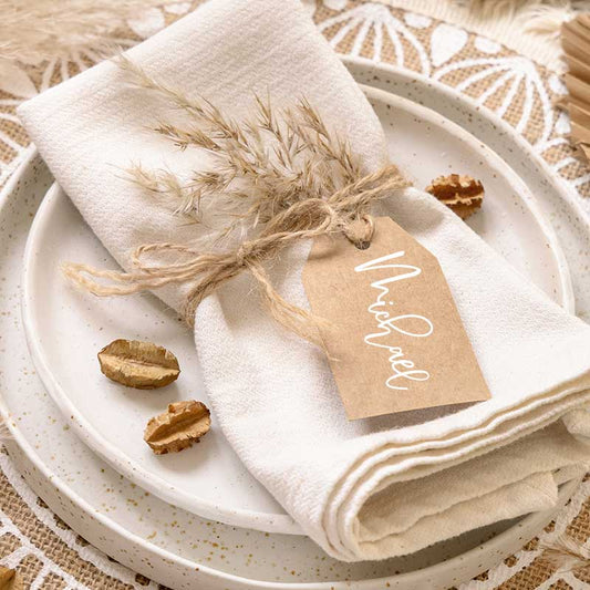 bohemian rustic beige place tag