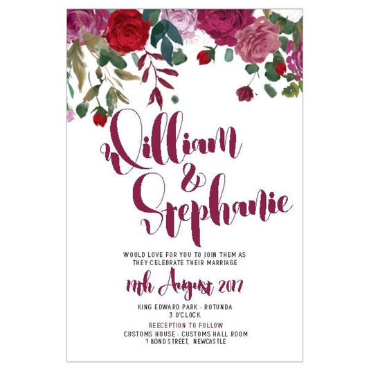 red and pink roses wedding invitation