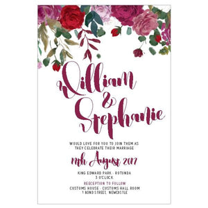 red and pink roses wedding invitation