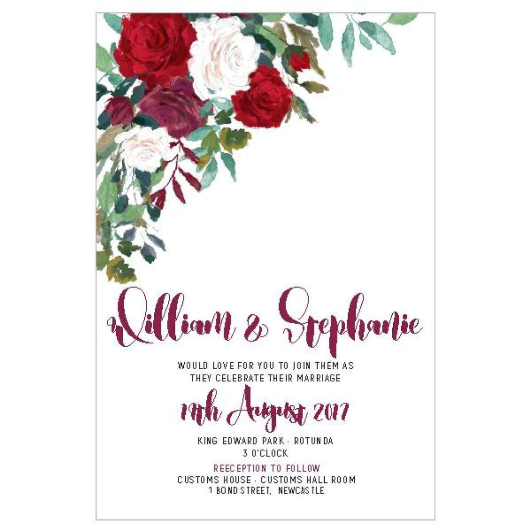 red and white roses wedding invitation