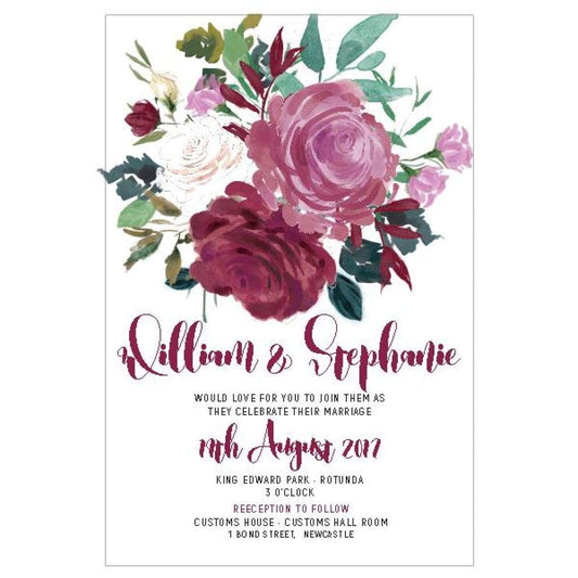 blush pink and white rose wedding invitation