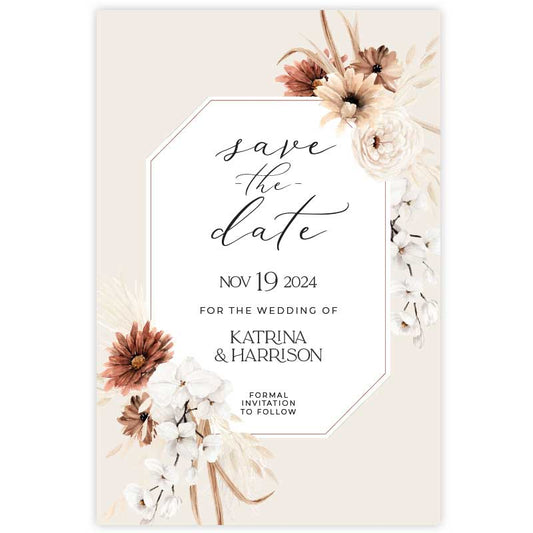 bohemian floral orchid save the date card