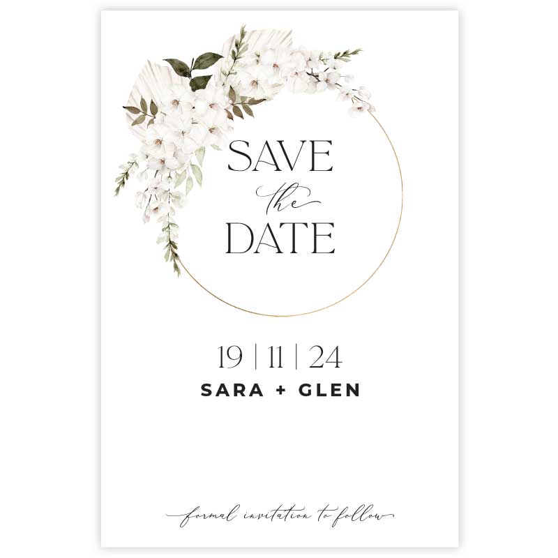 bohemian floral orchid save the date card