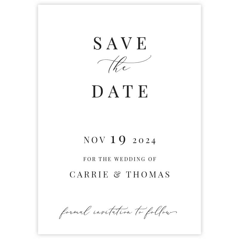 classic modern save the date card