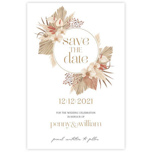 pampas grass and orchid save the date card
