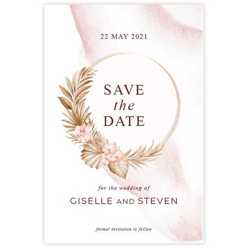 dried palm leaves save the date card