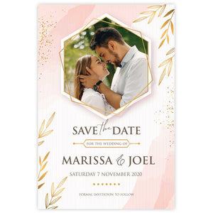 save the date photo pink blush gold