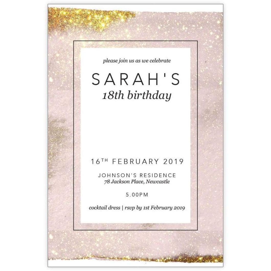 Pink and gold Glitter birthday invitation