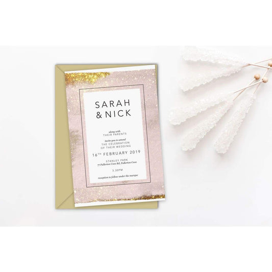 pink and gold Glitter wedding invitation