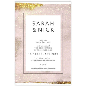 pink and gold Glitter wedding invitation