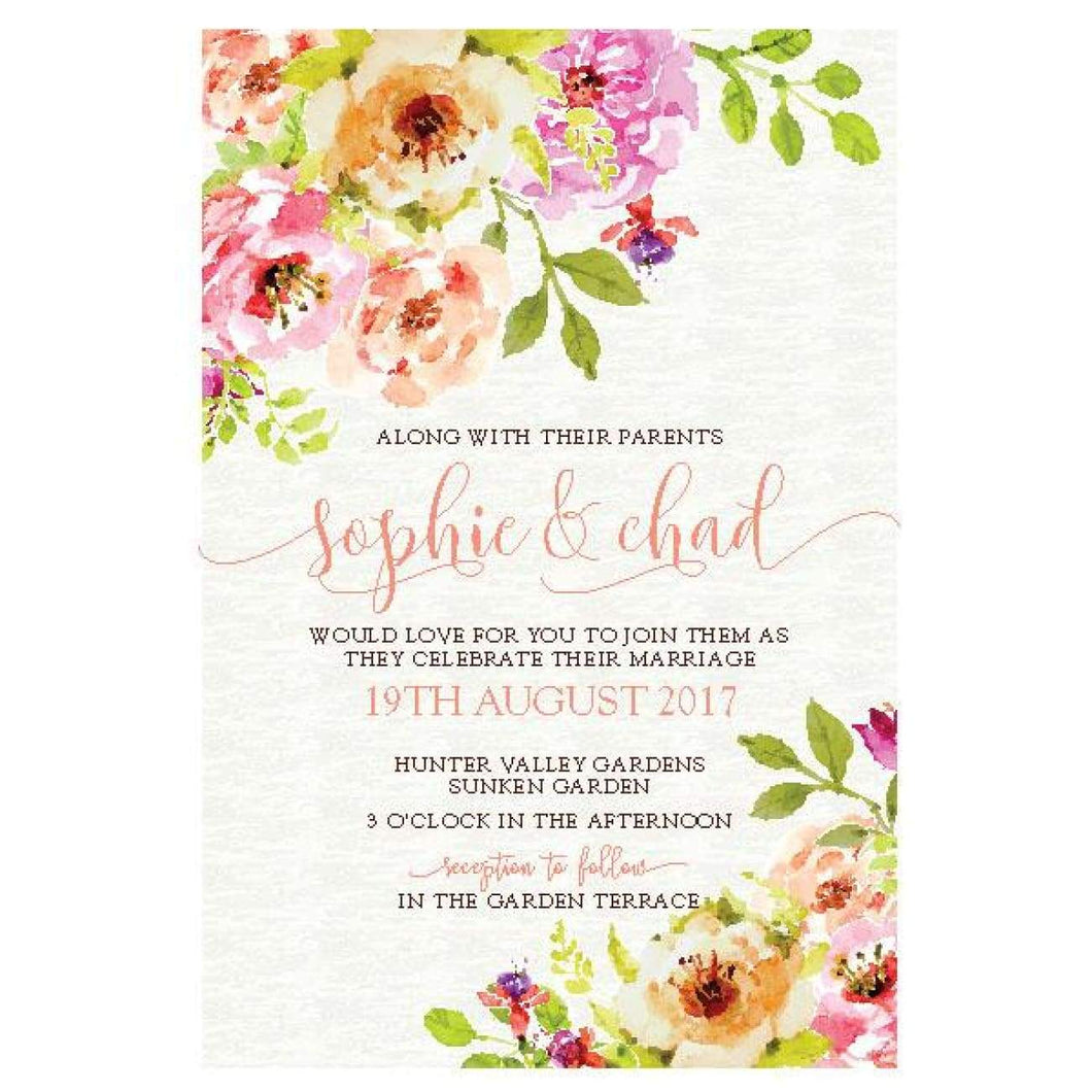 watercolour floral wedding invitation