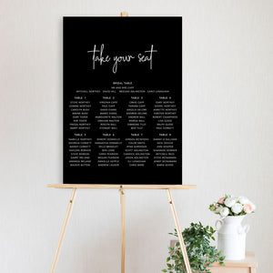 modern black and white table seating chart