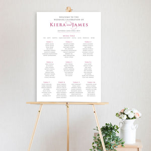 pink and white table seating chart