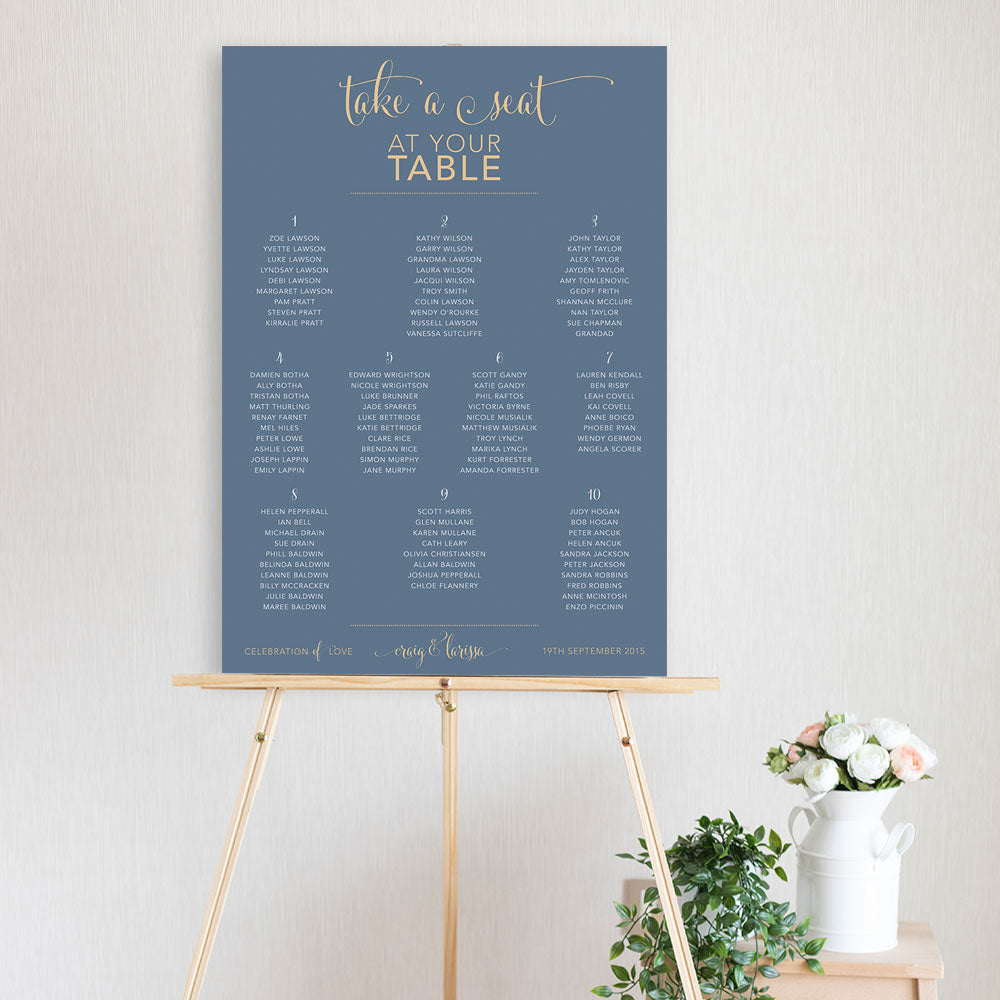 dusty blue table seating chart