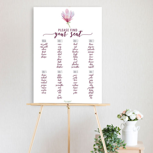 watercolour magnolia table seating chart