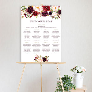 watercolour peonie Marsala Flowers table seating chart