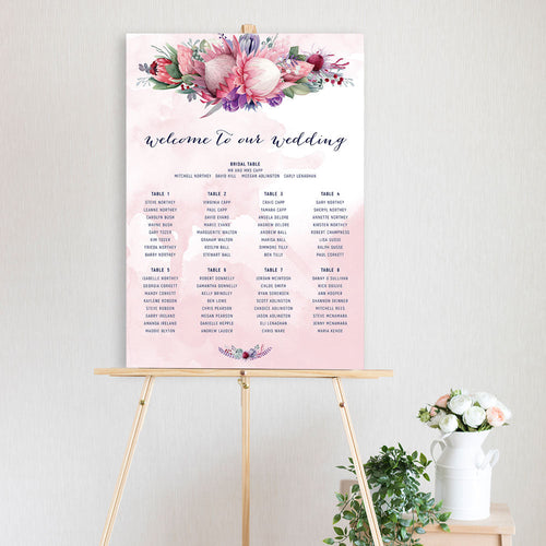 watercolour king protea table seating chart