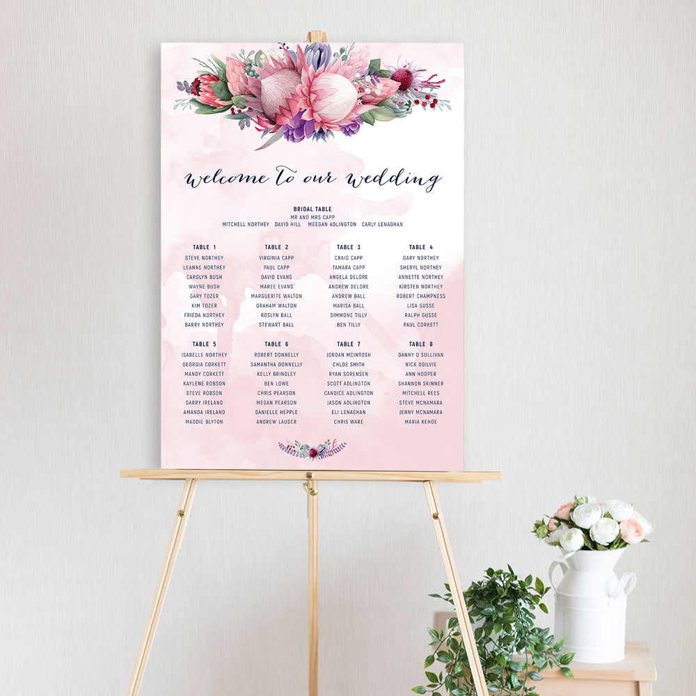 watercolour king protea table seating chart