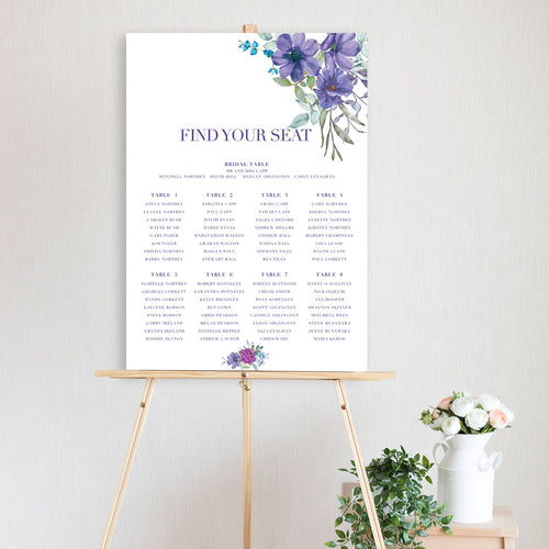 watercolour violet floral table seating chart