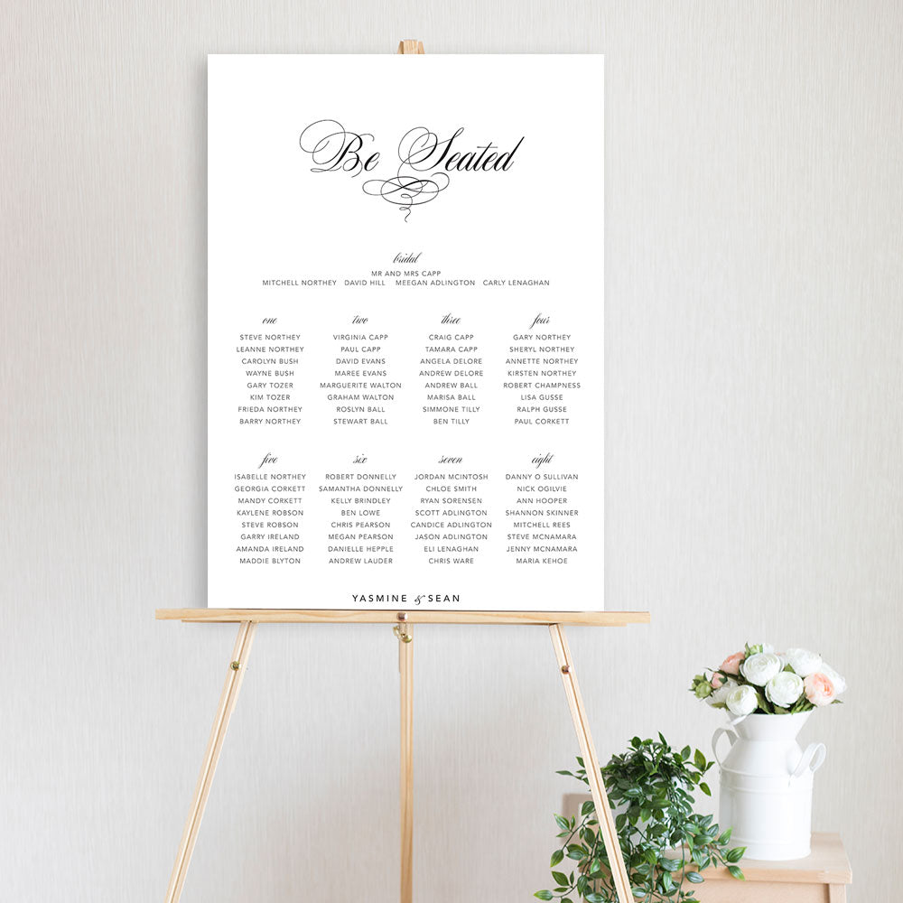 classic script table seating chart