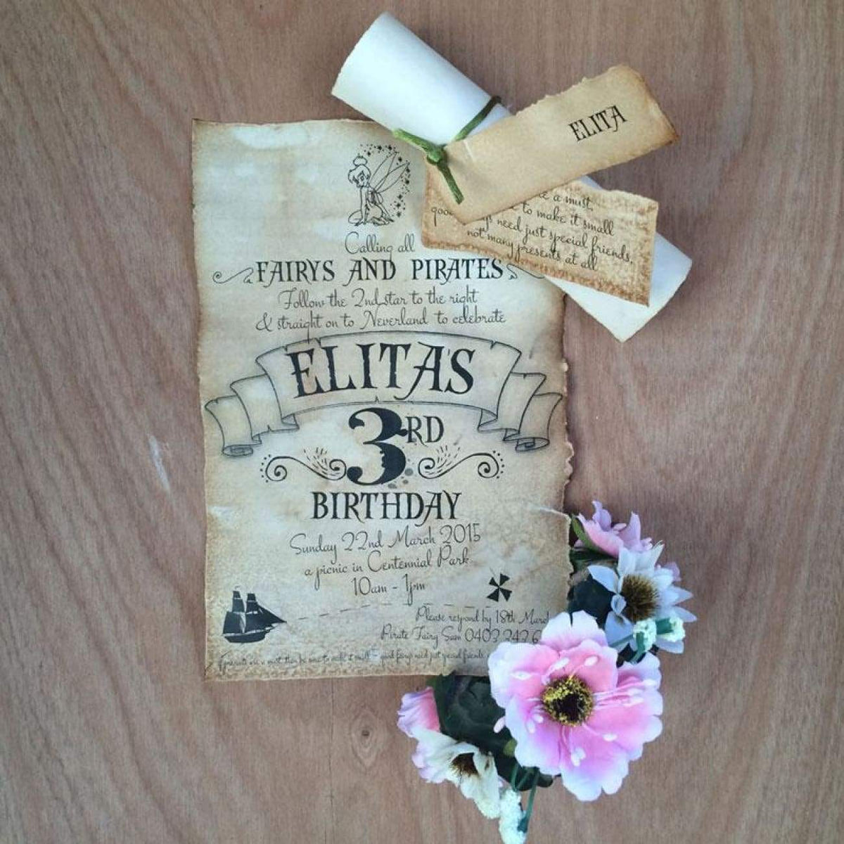 Tinkerbell theme birthday invitation scroll