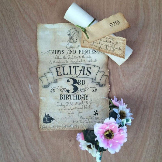 Tinkerbell theme birthday invitation scroll
