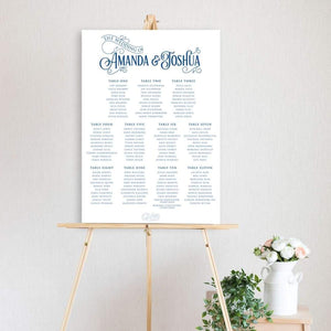classic script navy and white Seating Chart
