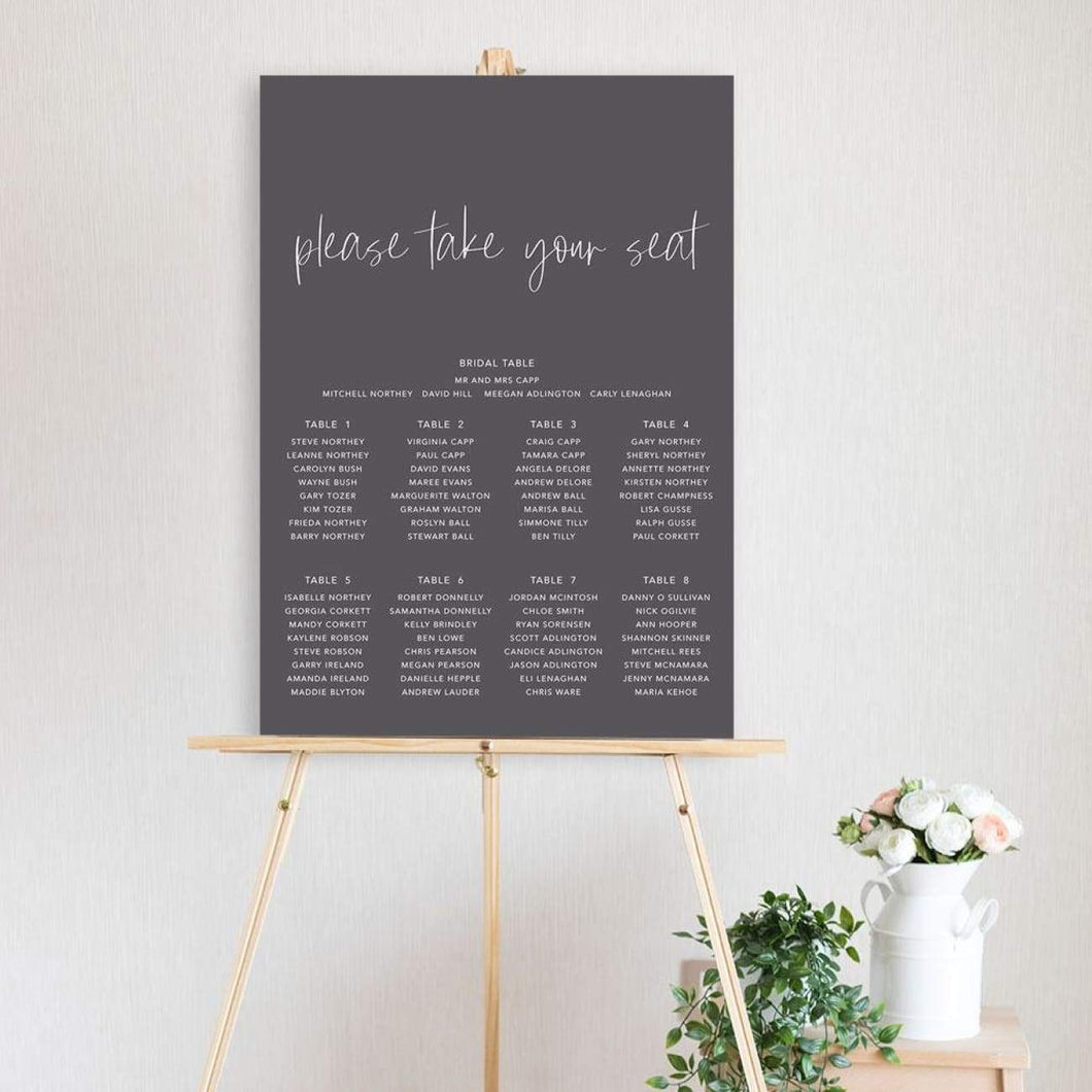 classic script grey and white - Table Seating Chart