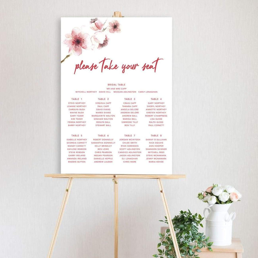 watercolour Cherry Blossom - Table Seating Chart