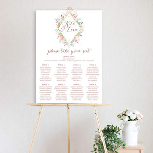 watercolour leaf in Diamond shape - Table Seating Chart