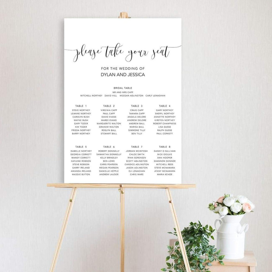 classic script table seating chart