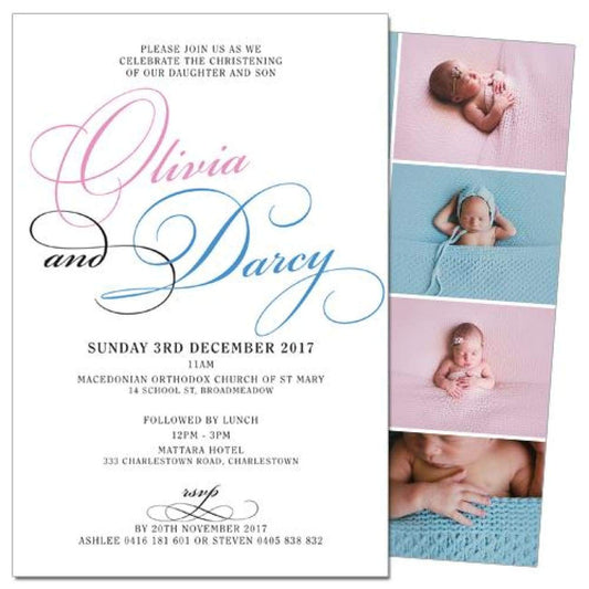 photo twins christening invitation