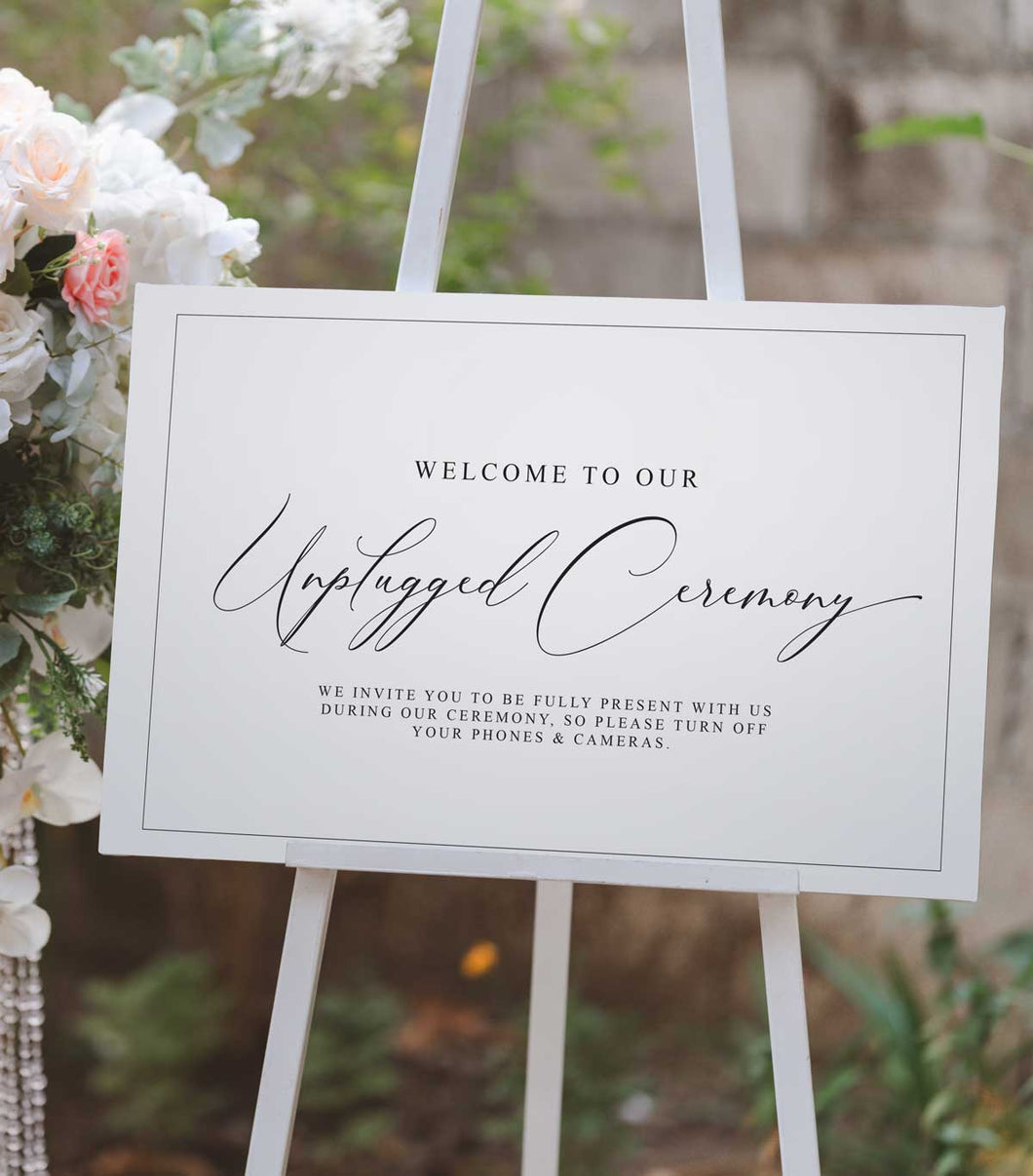 bohemal modern black and white unplugged ceremony sign