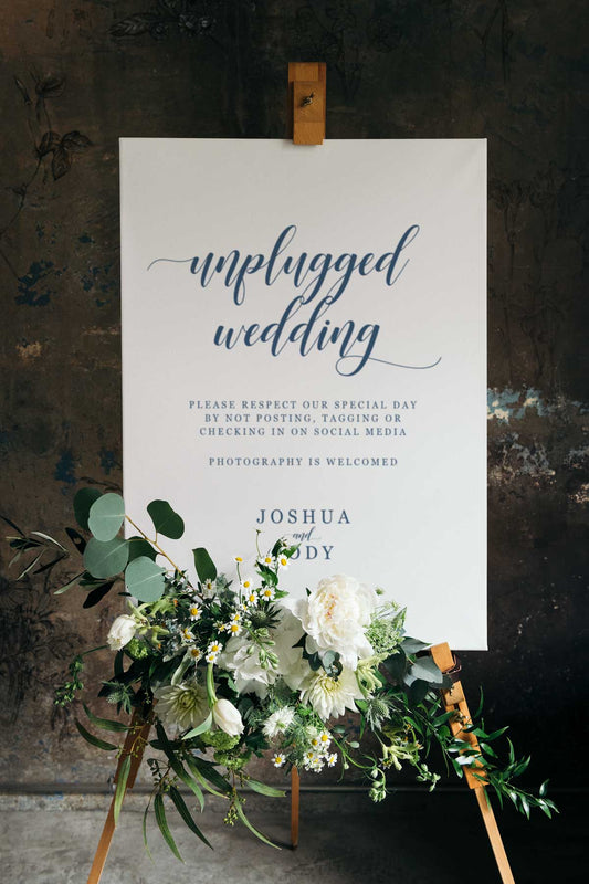 modern script unplugged ceremony sign