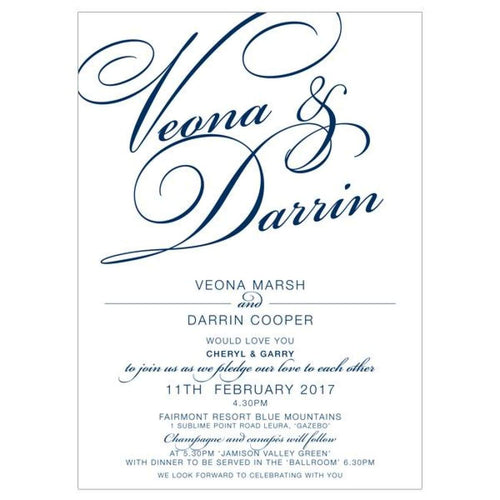 navy script modern wedding invitation