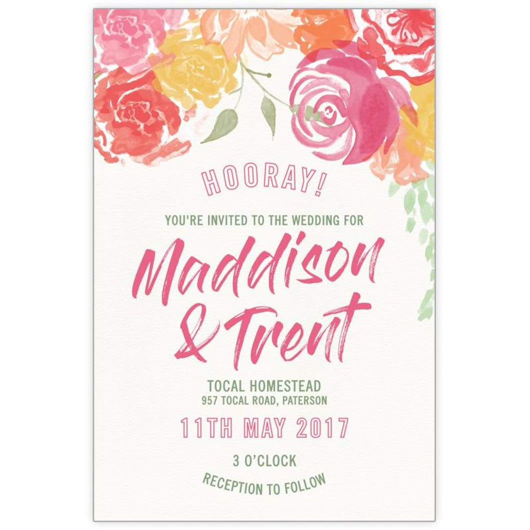 Watercolour flowers wedding invitation