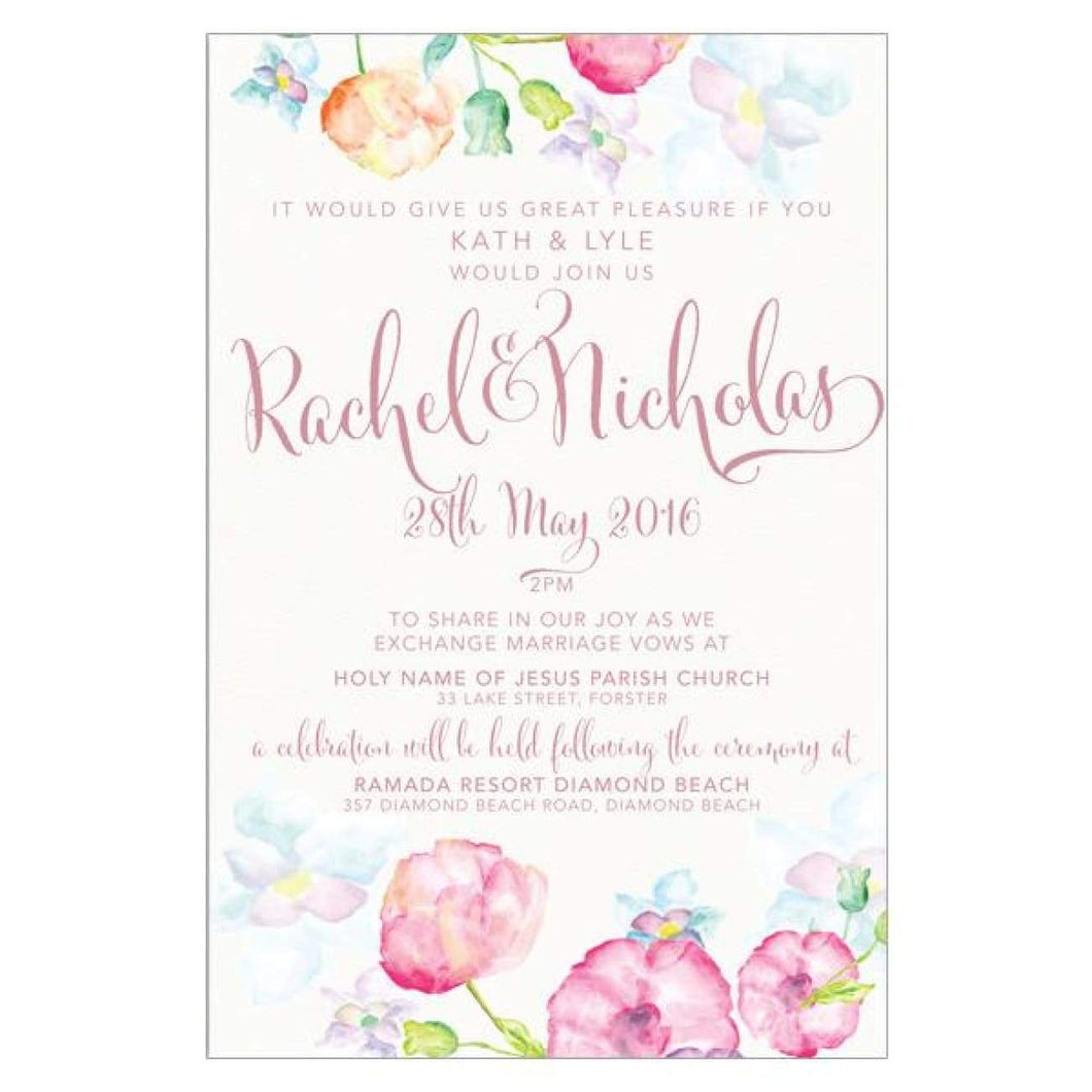 Watercolour floral wedding invitation