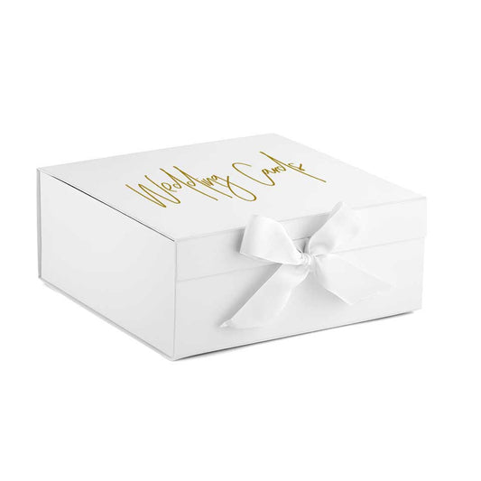 bridesmaid proposal or wedding card hamper box with white ribbon