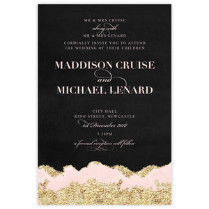 Agate blush and black wedding invitation
